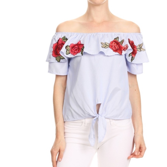 ‼️SOLD OUT‼️Off the Shoulder Tie Waist Top - Picture 3 of 7